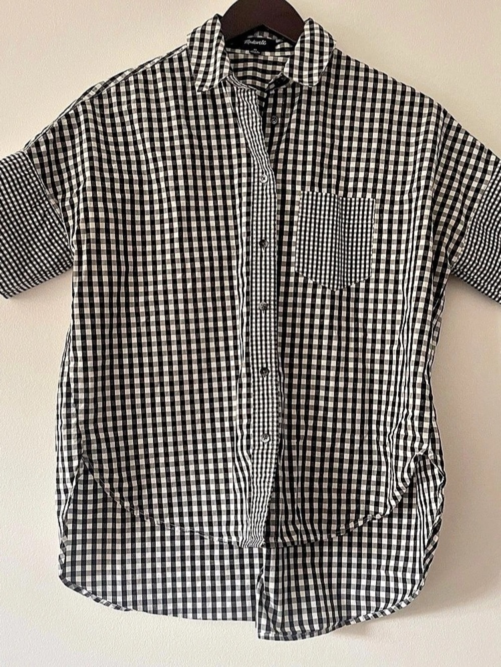 Madewell Gingham-Play Button-Down Shirt Black & White XS